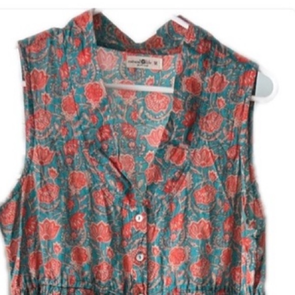 Turquoise Vines Amelia Sleeveless Shirt Dress with Cinch Waist Size Mediumm - Picture 16 of 16